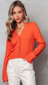 Orange Knit Buttoned Cardigan