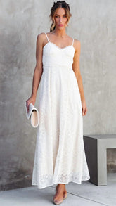Ivory Crochet Lace Midi Dress