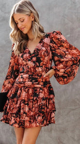 Fall Floral Long Sleeves Dress