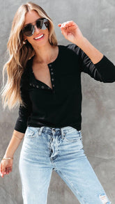 Black Snap Buttoned Knit Top