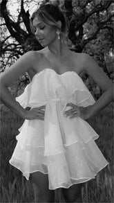 White Strapless Tiered Mini Dress