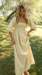 Yellow Square Neck Midi Dress