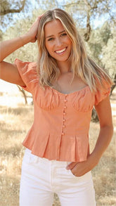 Orange Buttoned Crop Top
