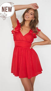Red Surplice Mini Dress