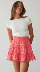Coral Ruffle Mini Skirt