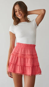 Coral Ruffle Mini Skirt