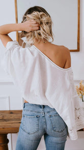 White Eyelet Trim Top