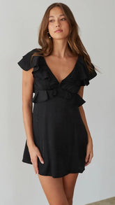 Black V Neck Mini Dress