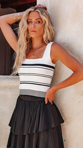 White Striped Knit Tank Top