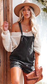 Black Denim Sleeveless Rompers
