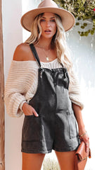 Black Denim Sleeveless Rompers
