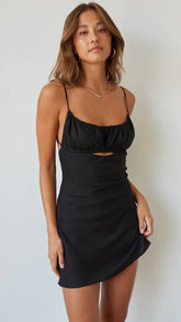 Black Slip Back Tie Mini Dress