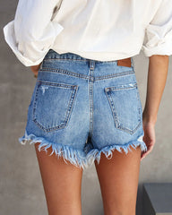 Royal Blue Denim Raw Edge Shorts