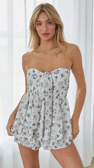 Blue Floral Strapless Rompers