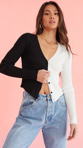 Black White Knit Cardigan
