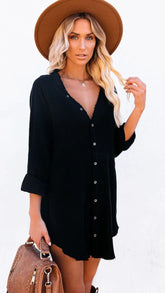 Black Button Down Tunic Dress