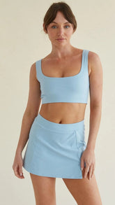 Light Blue Scoop Neckline Tank Crop Top