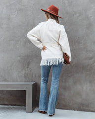 Cream Cable Knit Waist Tie Cardigan
