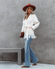 Cream Cable Knit Waist Tie Cardigan