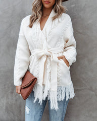 Cream Cable Knit Waist Tie Cardigan