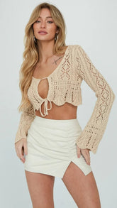Beige Crochet Knit Crop Top