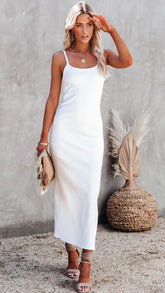 White Knit Sleeveless Midi Dress