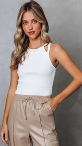 White Ribbed Knit Tank Top