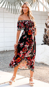 Black Floral High Low Dress