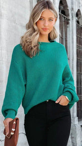 Teal Ribbed Knit Batwing Sweater