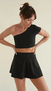 Black One Shoulder Crop Top