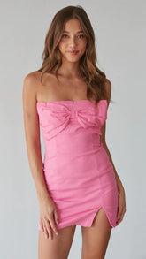 Blush Strapless Bow Mini Dress