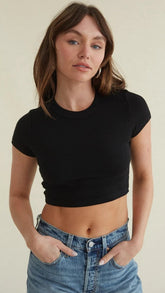 Black Short Sleeves Crop Top