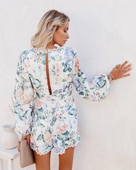 Green Floral Long Sleeves Rompers