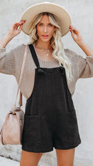 Black Pockets Linen Rompers