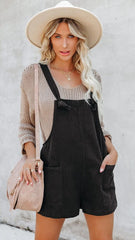 Black Pockets Linen Rompers