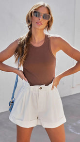 White Rolled Edge Denim Shorts