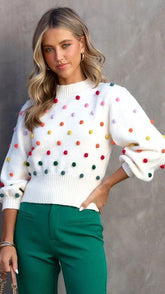 Sweet Cream Knit Pom Sweater