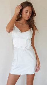 White Slip Satin Mini Dress