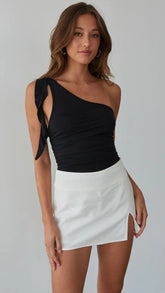 White Split Trim Mini Skirt