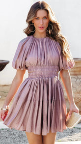 Dusty Pink Pleated Mini Dress