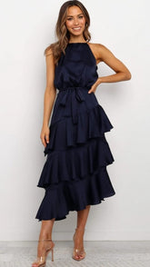 Navy Tiered Midi Dress