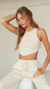 Beige Solid Tank Top