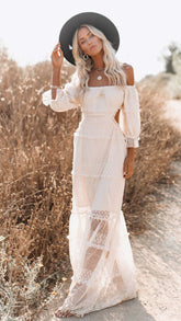 White Crochet Lace Cutout Maxi Dress