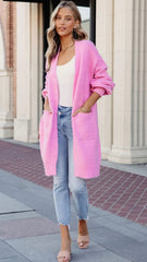Pink Open Front Cardigan