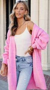 Pink Open Front Cardigan