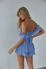 Blue Off Shoulder Rompers