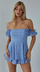 Blue Off Shoulder Rompers