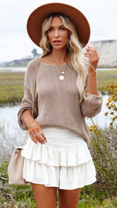White Solid Ruffle Mini Skort