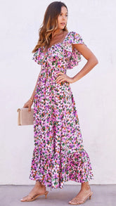 Purple Floral Midi Dress