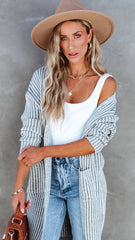 Grey Ribbed Knit Cardigan